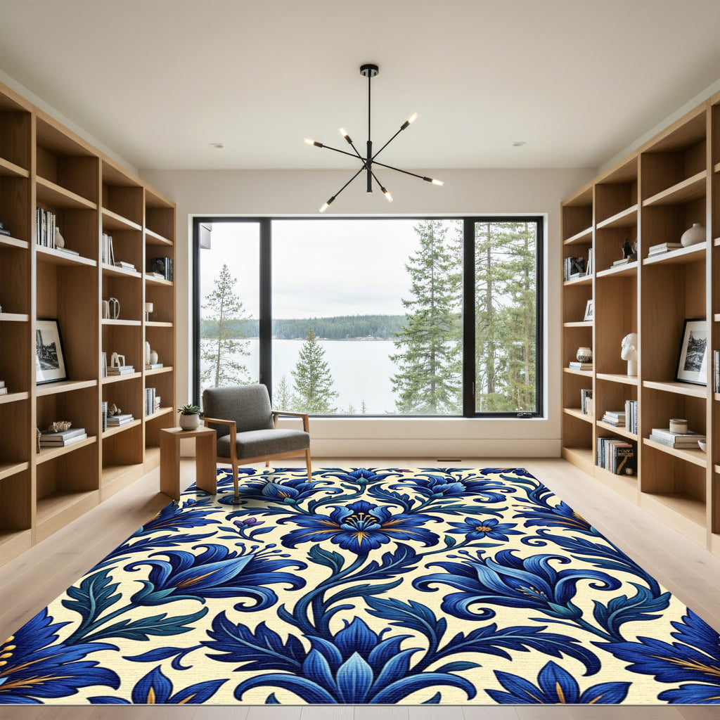 Rich Blue Floral Garden Accents Rug