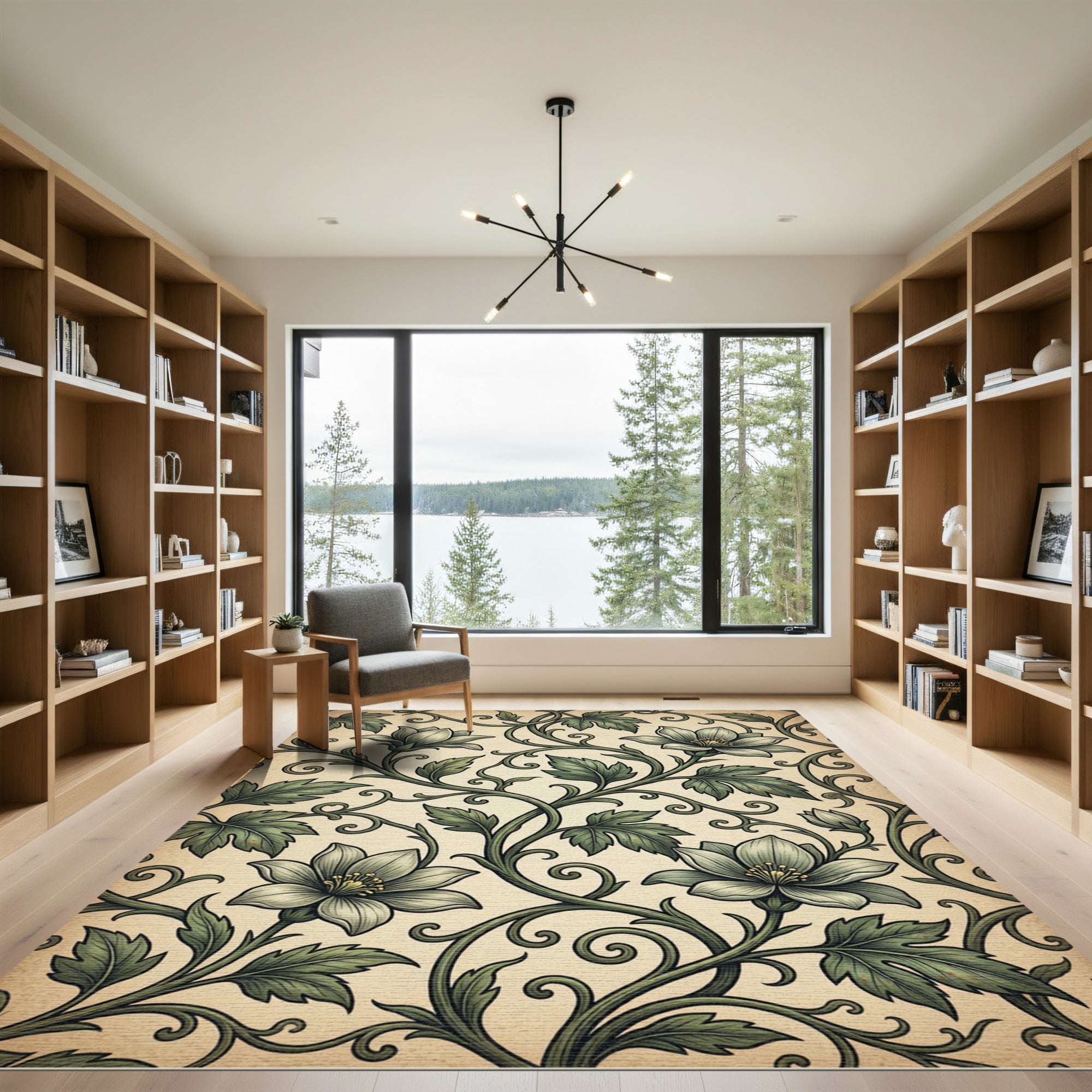 Vintage Sage Botanical Floral Scroll Rug