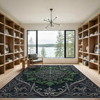 Gothic Emerald Silver Ornate Medallion Rug