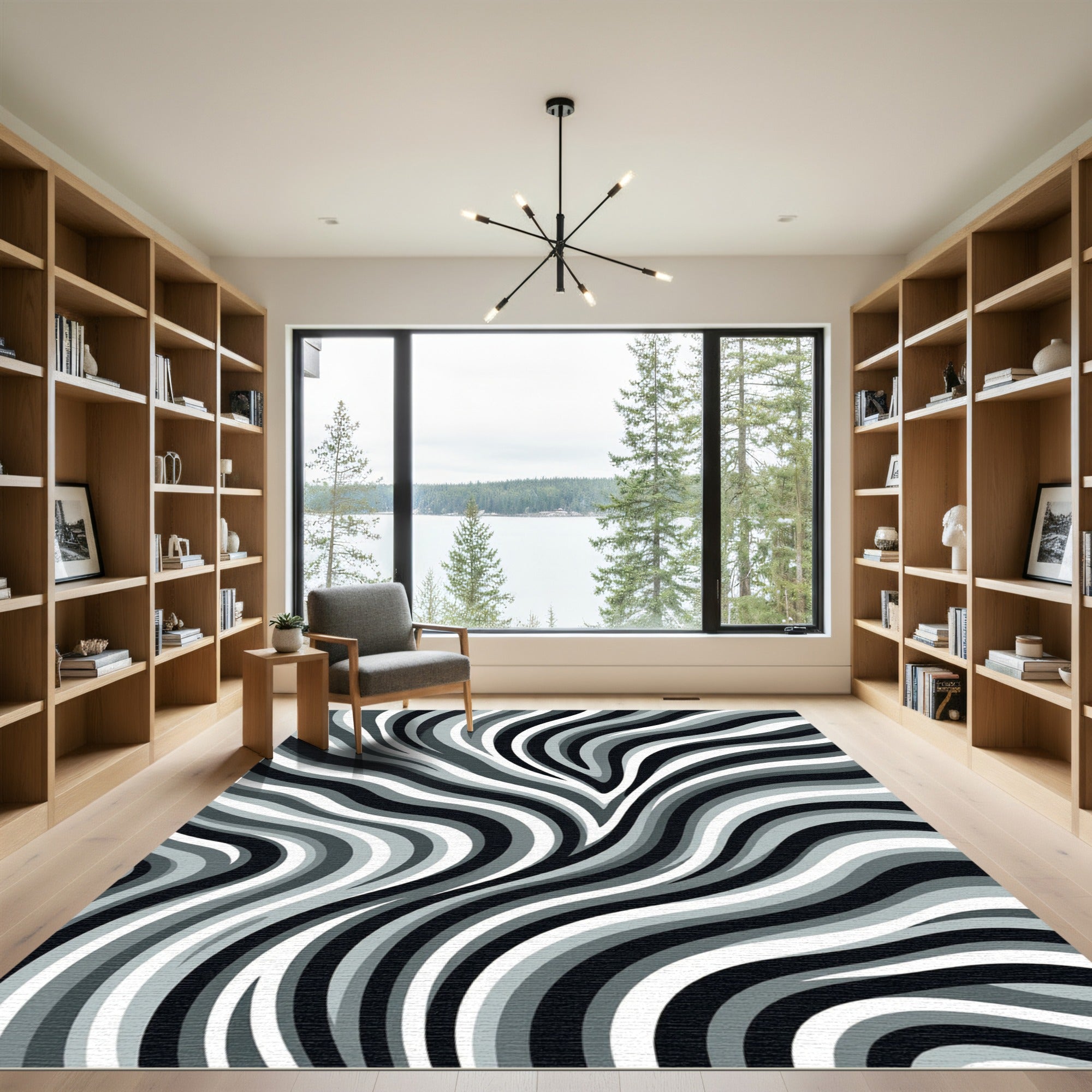Contrasting Greyscale Flowing Lines Rug