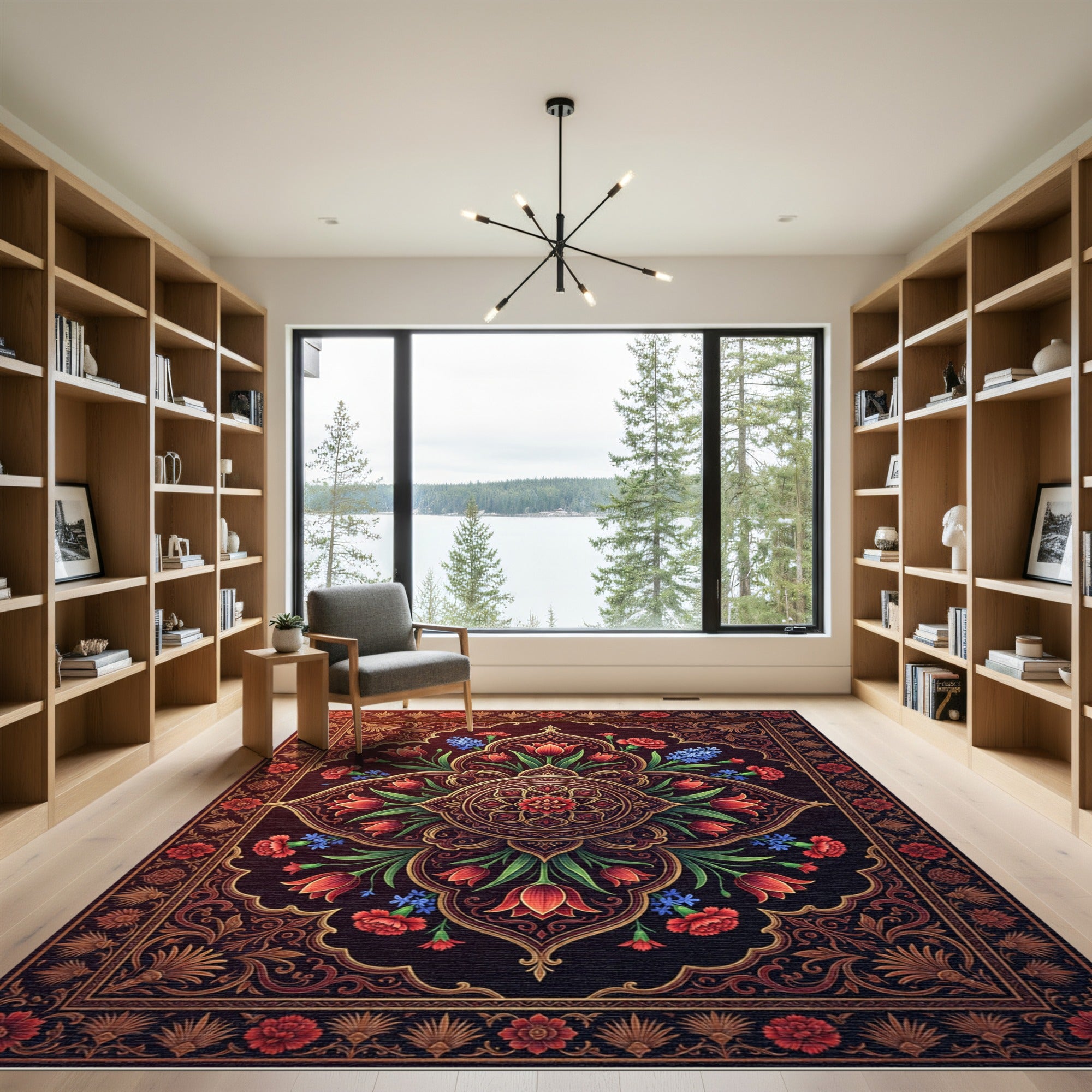 Crimson Red Floral Medallion Aubergine Rug