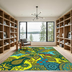 Vibrant Teal Yellow Paisley Patchwork Rug