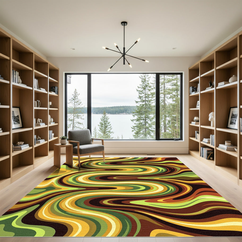 Abstract Retro Earthy Tone Swirl Rug