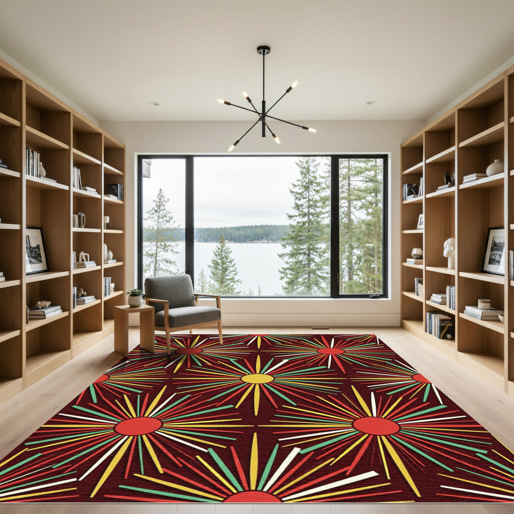Retro Sunburst Radiating Rays Rug
