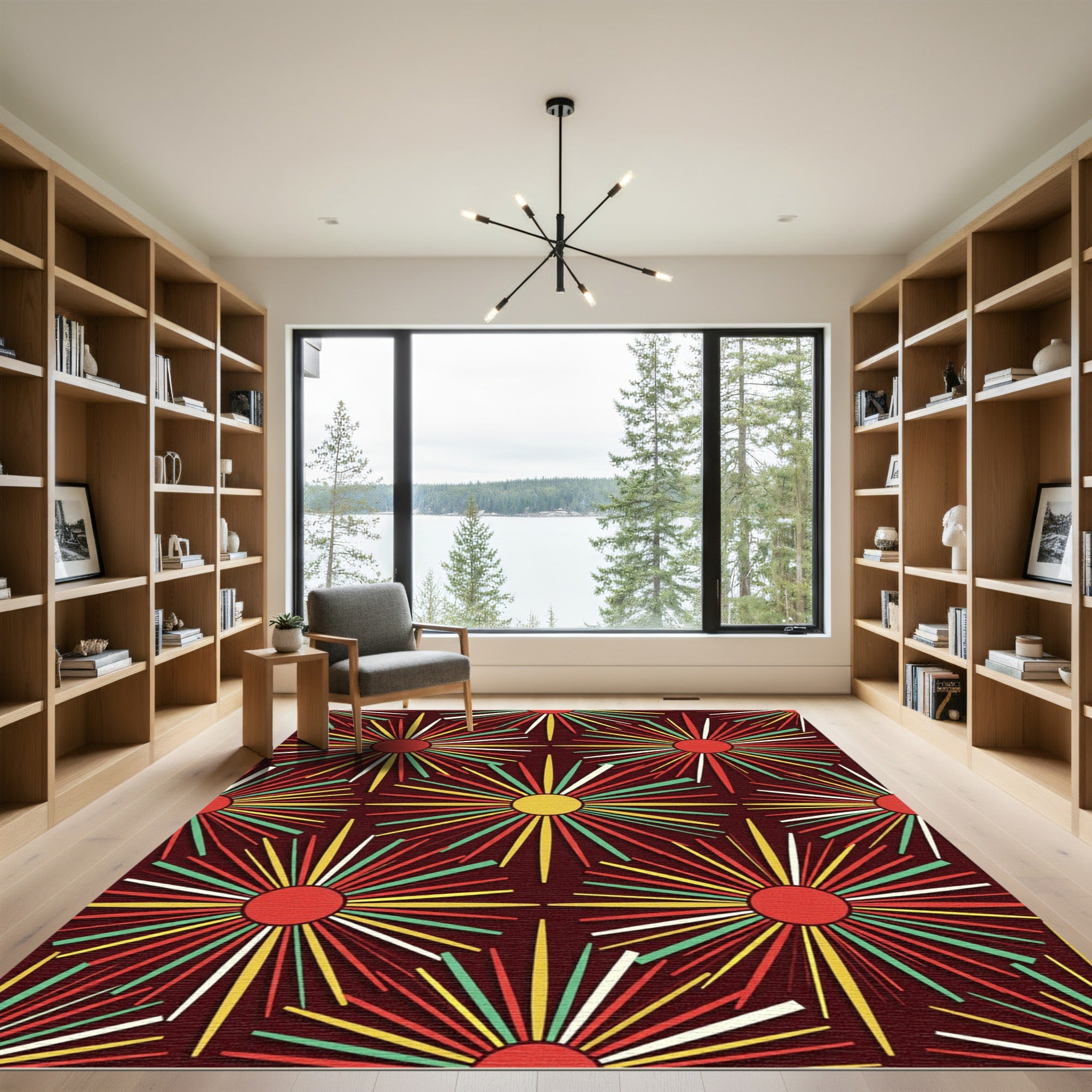 Retro Sunburst Radiating Rays Rug