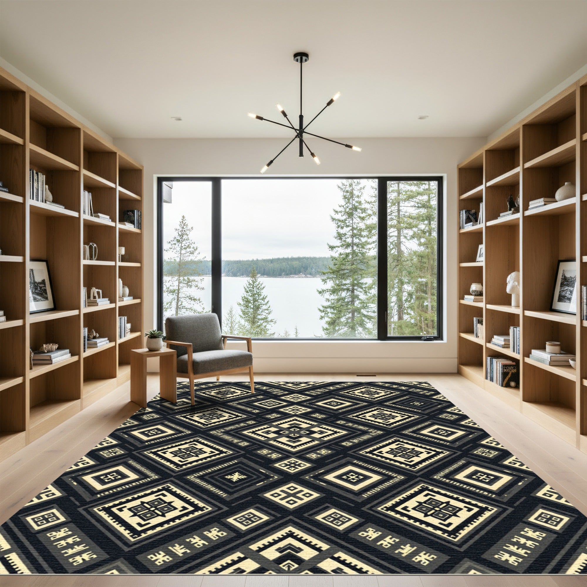 Geometric Monochrome Diamond Aztec Art Rug