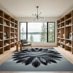 Monochrome Feather Mandala With Waves Rug