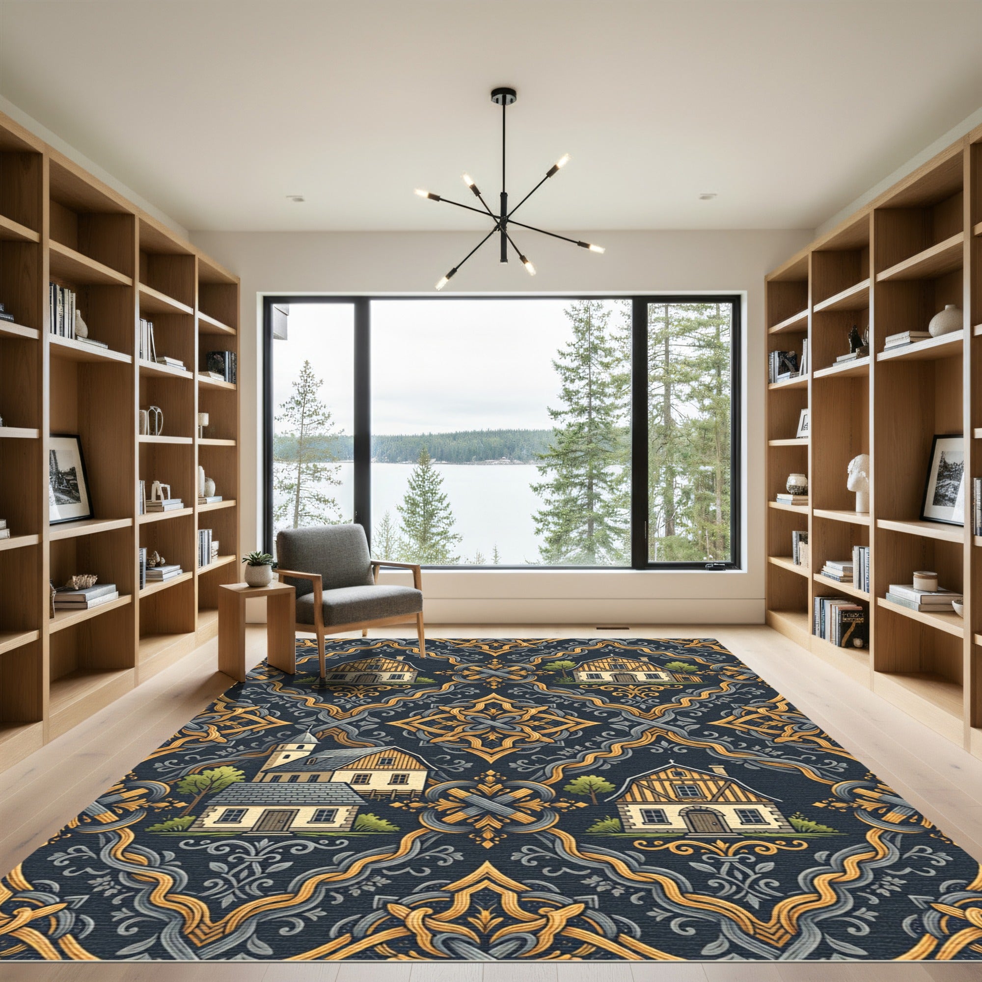 Yellow Village Crested Frame Rug