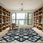 Midnight Navy Cream Geometric Grid Rug