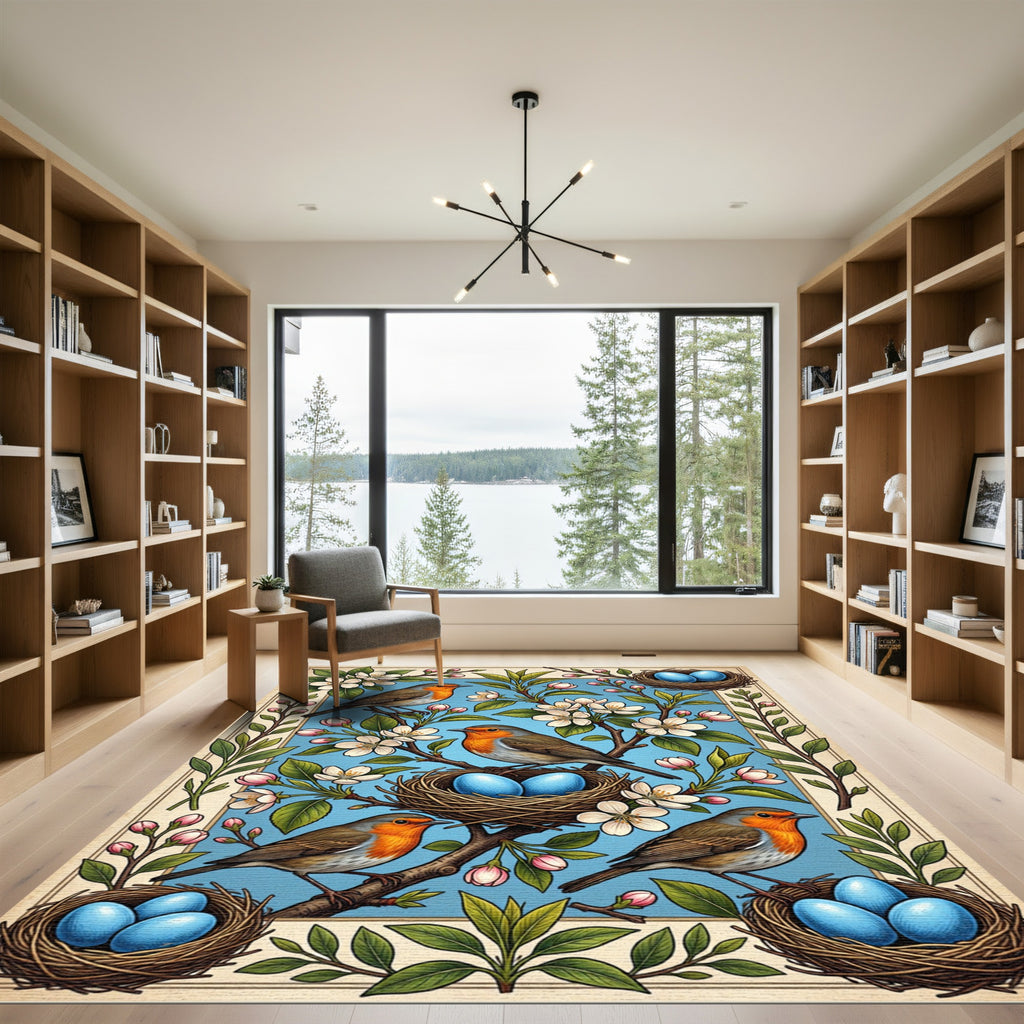 Spring Robin and Blue Egg Meadow Rug