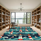 Nautical Lighthouse Nightscape with Sea Waves Rug