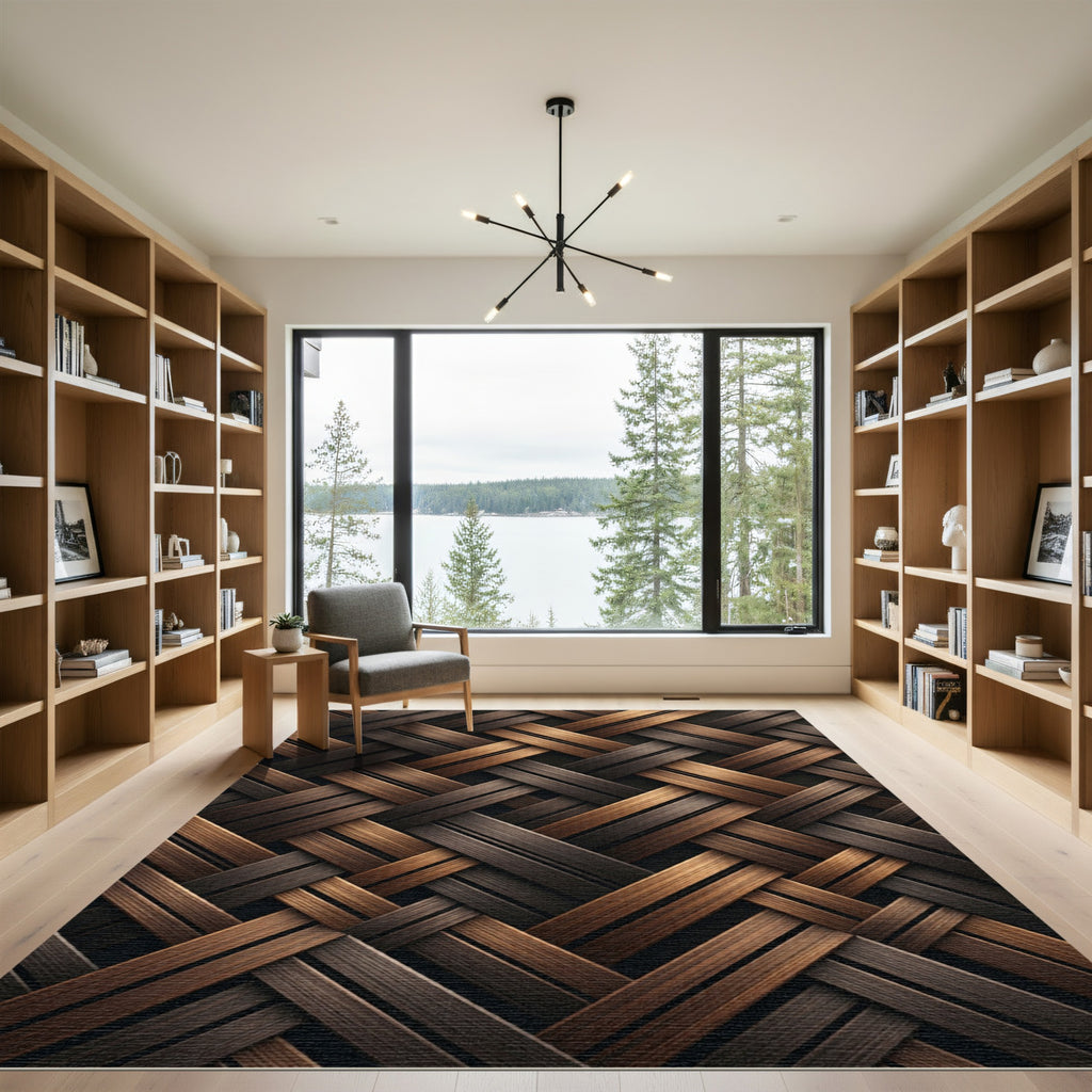 Woven Bronze Interlocked Geometric Texture Rug
