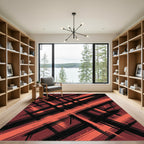 Bold Crimson Black Abstract Brush Strokes Rug