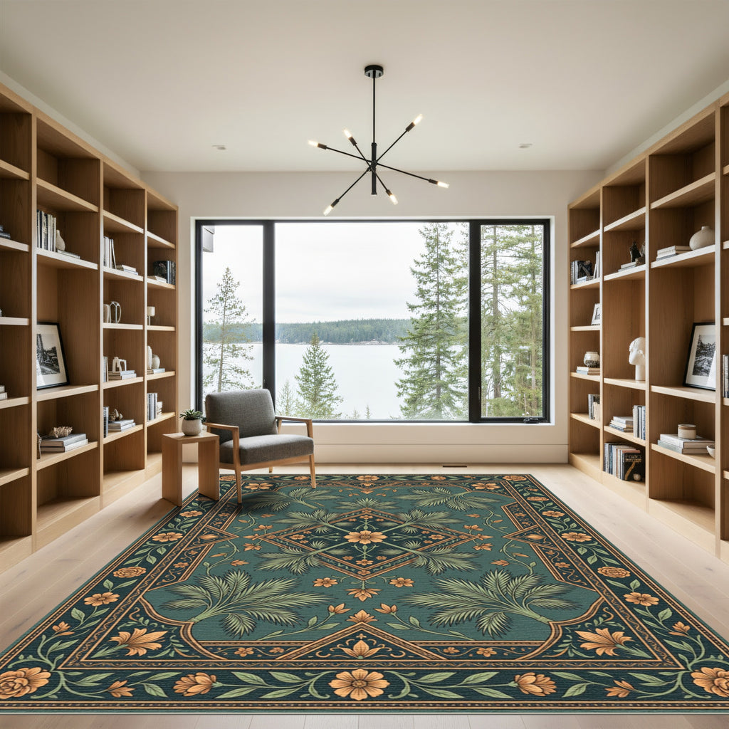 Emerald Teal Botanical Medallion Rug