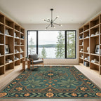 Emerald Teal Botanical Medallion Rug