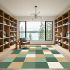 Sage and Tan Geometric Block Grid Rug