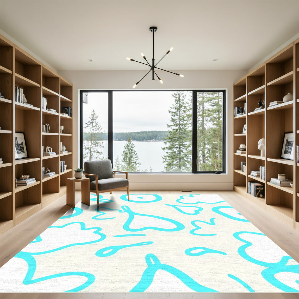 Light Blue Abstract Organic Shapes Rug