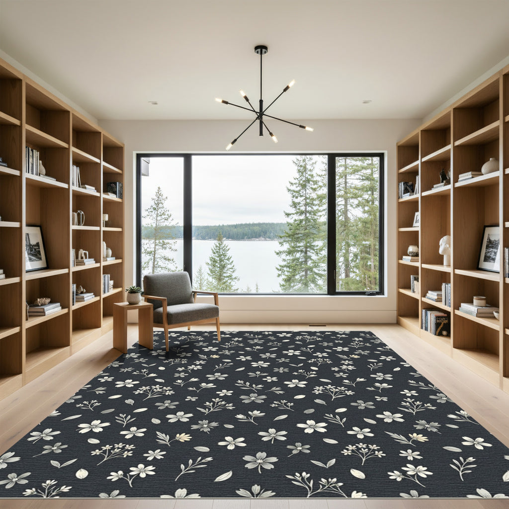 Whimsical Ivory Floral Scattered Composition Rug