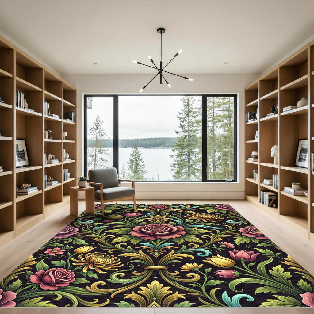 Vintage Floral Baroque Rose Garden Rug