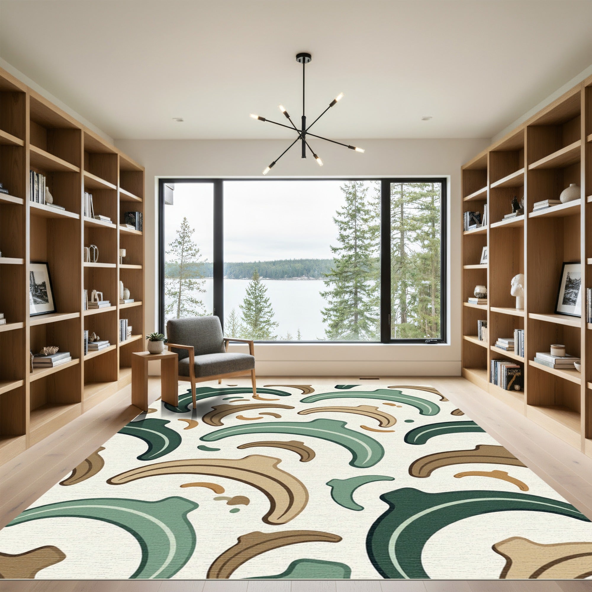 Sage and Taupe Abstract Crescent Moon Rug