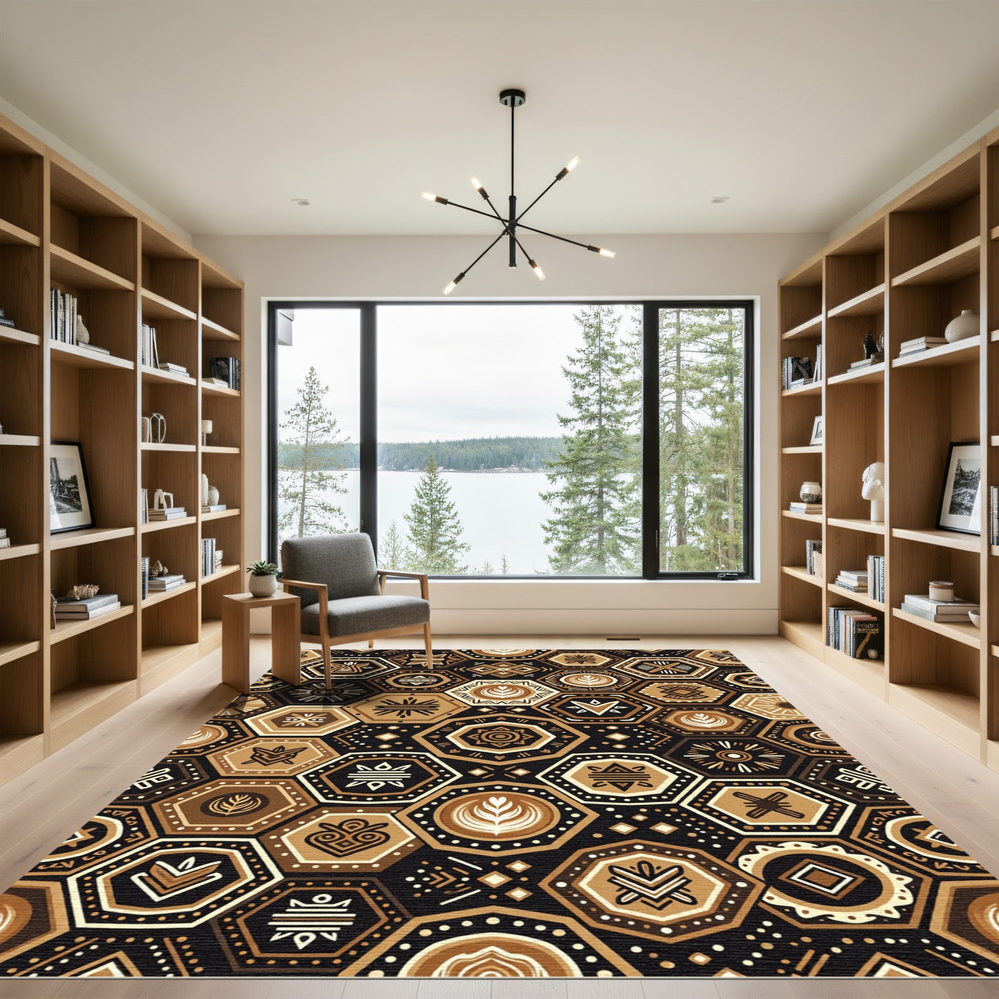 Earth Tone Hexagonal Geometric Artisan Tile Rug