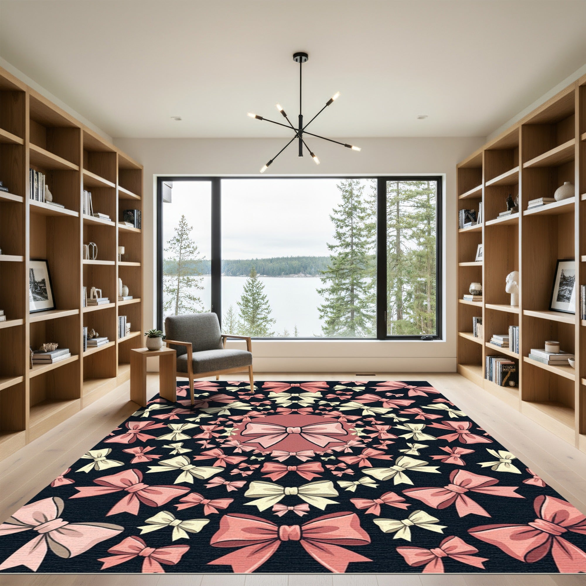Elegant Blush Bow Kaleidoscope Art Rug