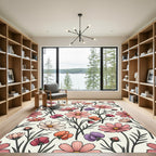 Elegant Pastel Botanical Cosmos Meadow Rug