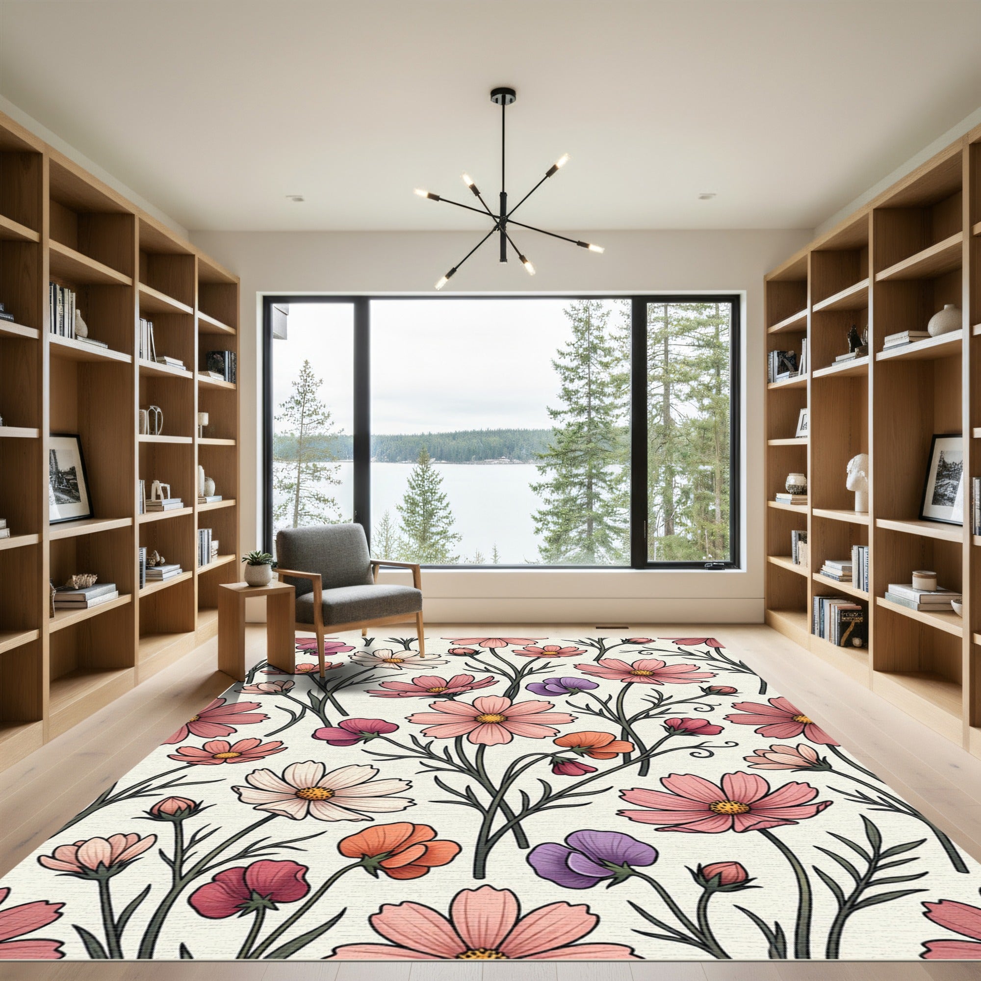 Elegant Pastel Botanical Cosmos Meadow Rug
