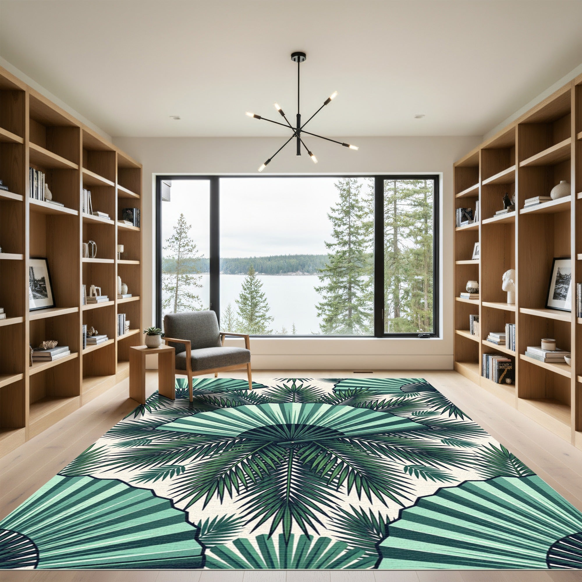 Emerald Fan Palm Leaf Composition Rug