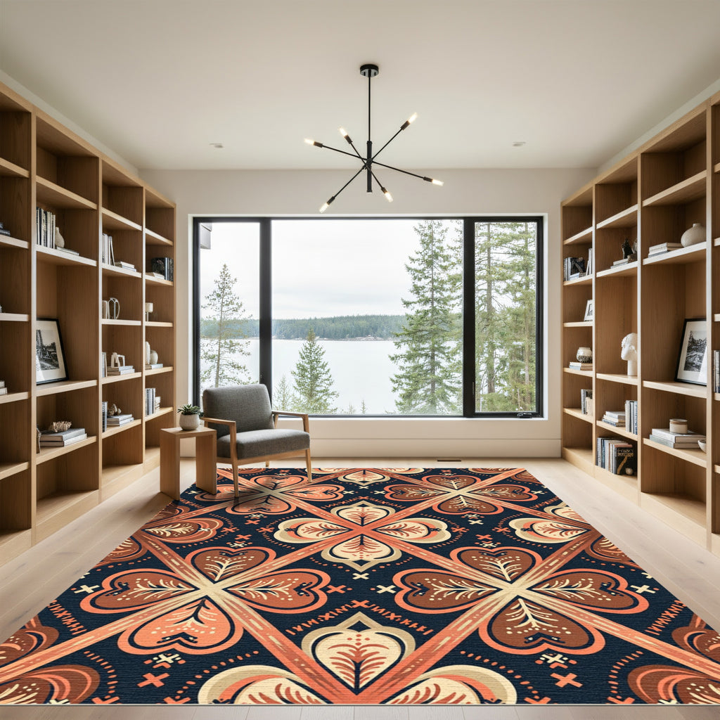 Coral Cream Brown Diamond Clover Rug