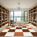 Terracotta White Geometric Checkered Rug
