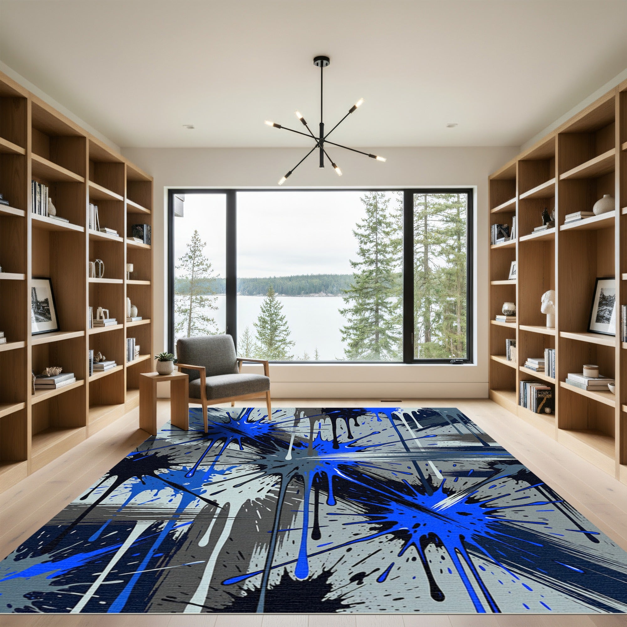 Dynamic Blue Splash Abstract Art Rug