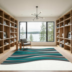 Teal and Gray Abstract Wavy Curves Rug