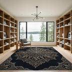Ornate Metallic Gold Sunburst Medallion Rug