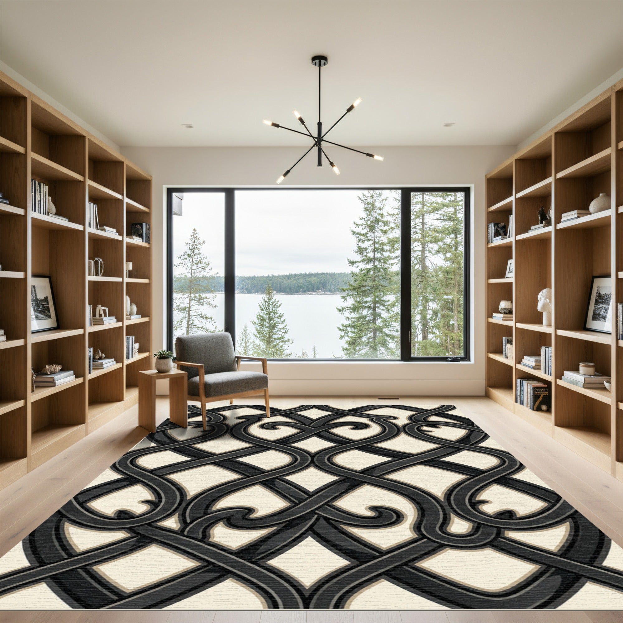 Elegant Monochromatic Iron Scrollwork Interlace Rug