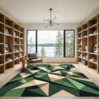 Geometric Army Green and Tan Crystal Rug