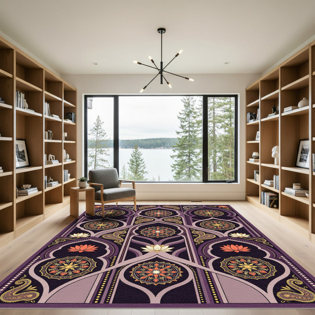 Purple Gold Paisley Lotus Medallion Rug