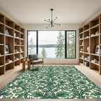 Emerald Foliage Scrollwork Damask Rug
