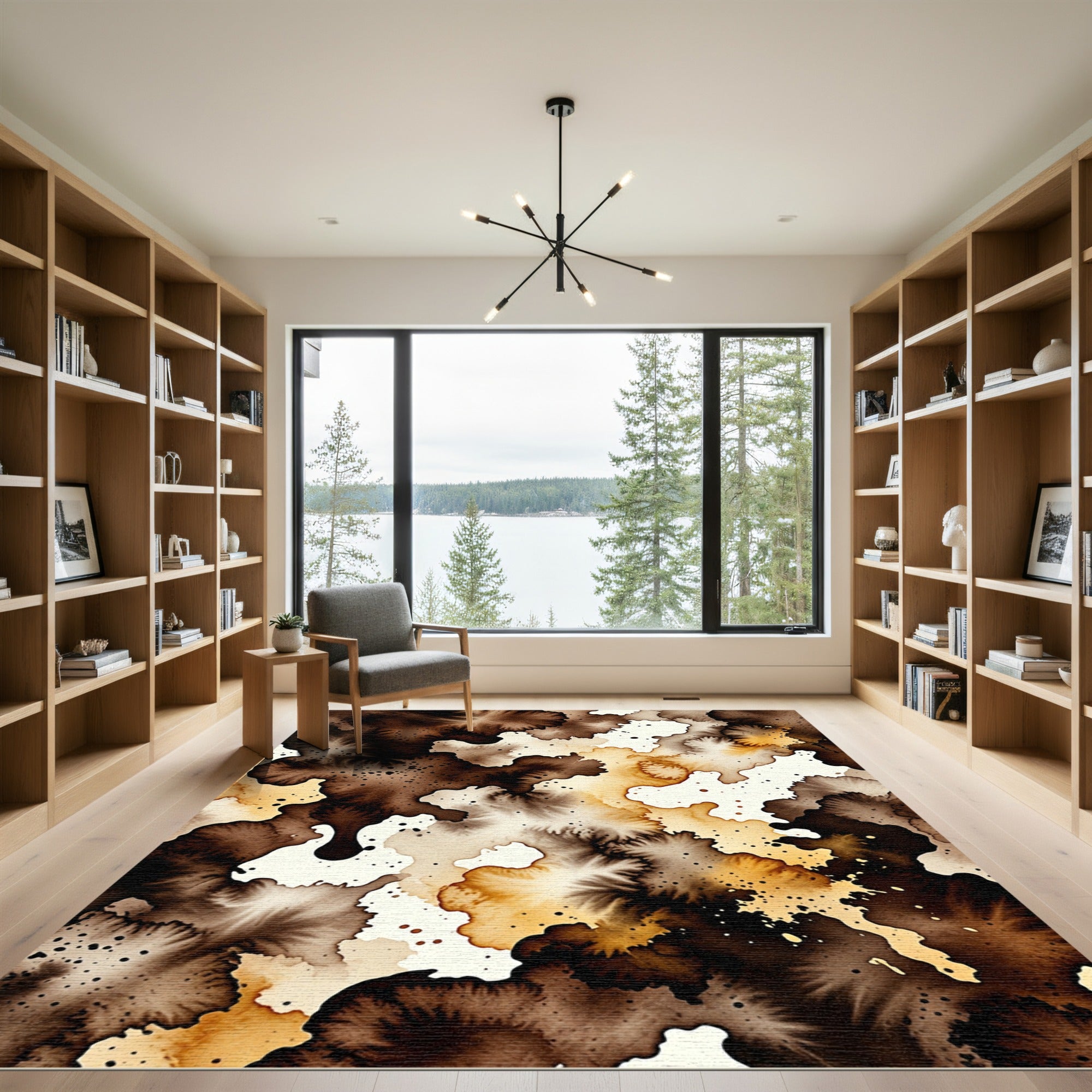 Earthy Brown Cream Splatter Abstract Rug
