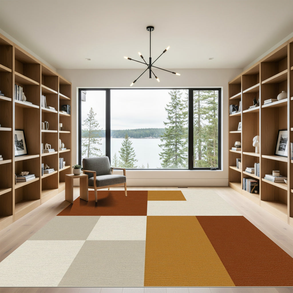Minimalist Earth Tone Geometric Block Rug