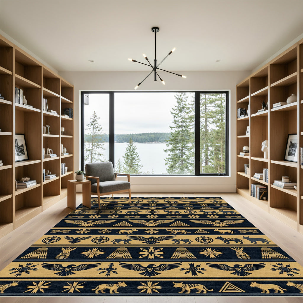 Geometric Eagle Wolf Sun Mandala Print Rug