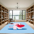 Cute pink mouse holding red heart Rug