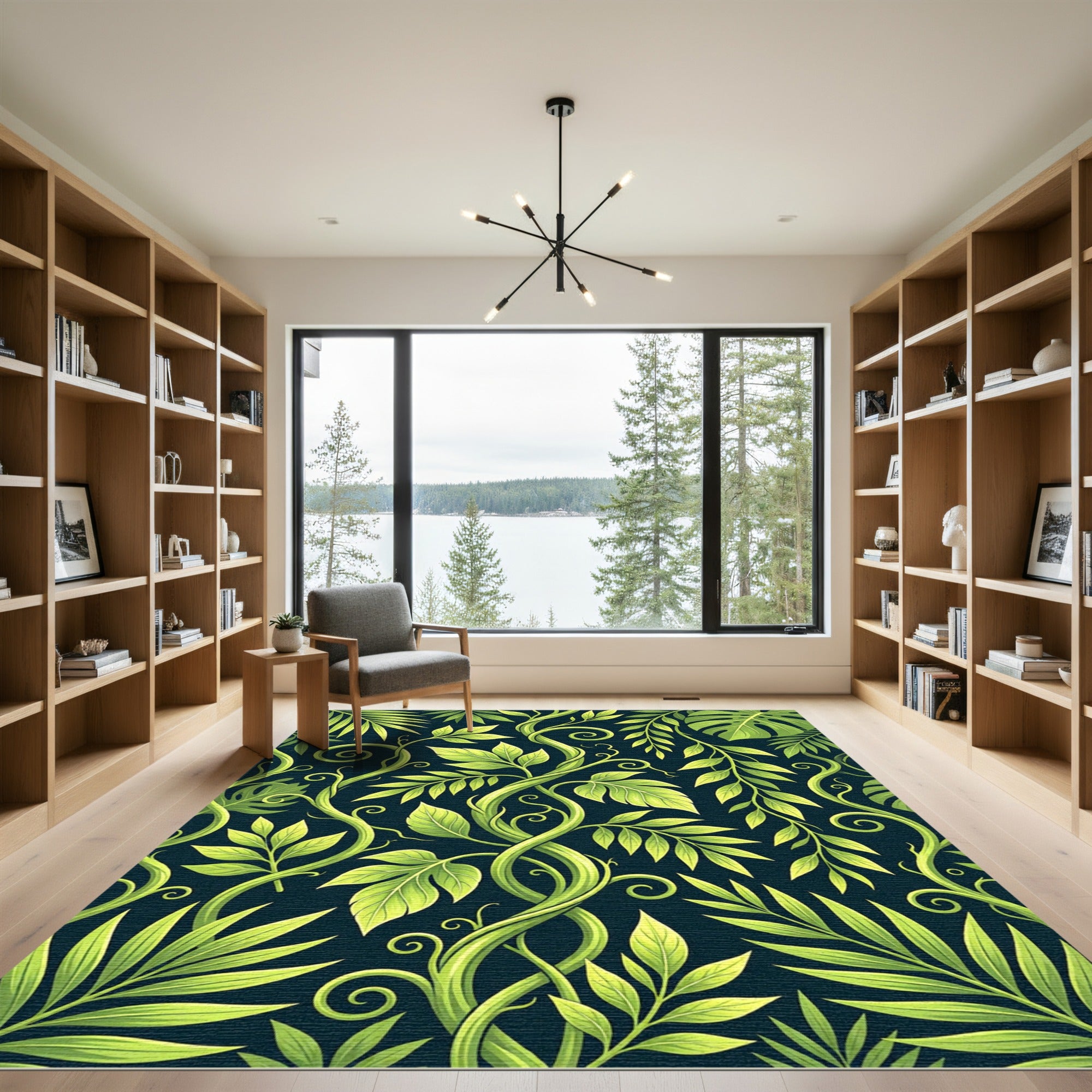 Lush Green Tropical Foliage Vines Rug
