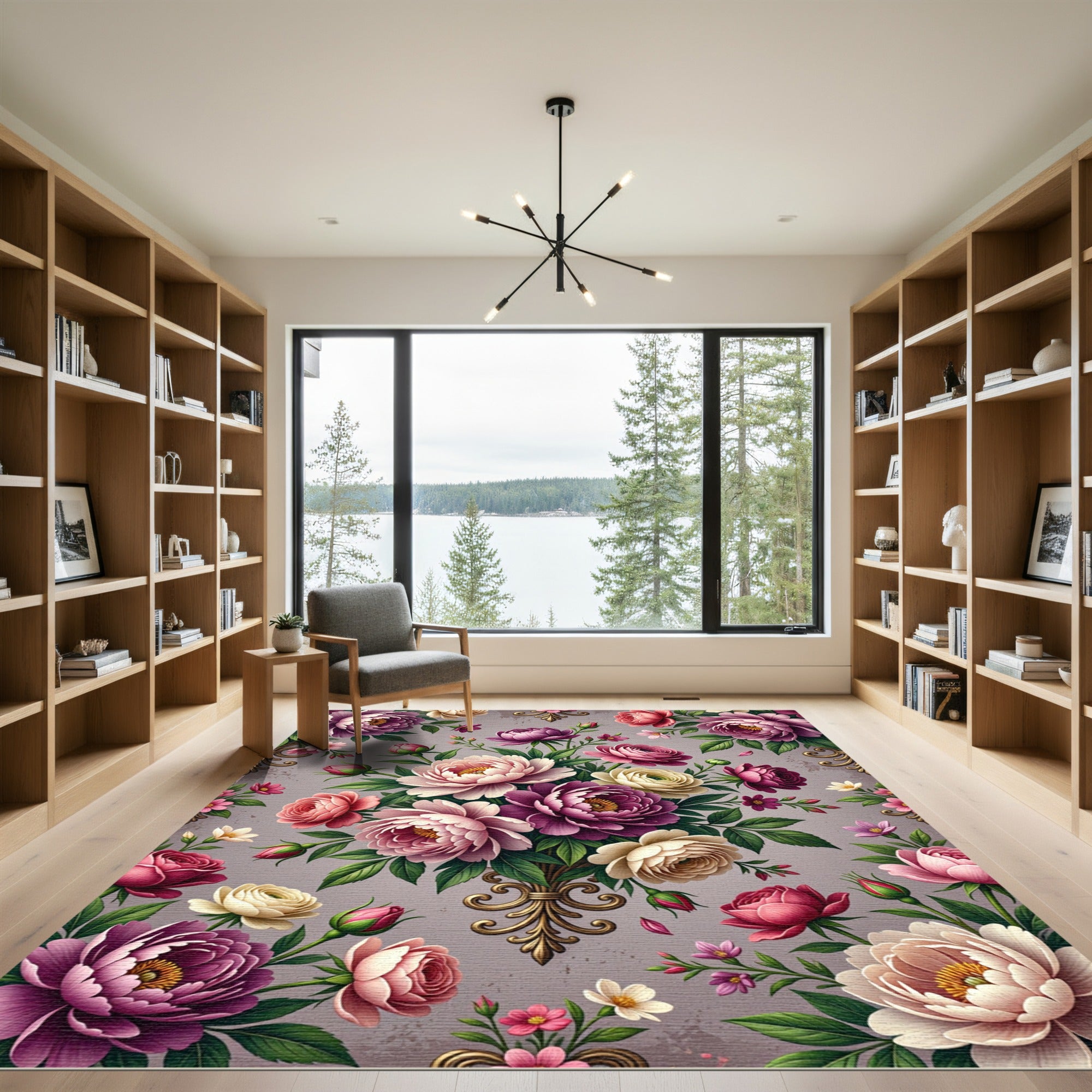 Elegant Pastel Peony Floral Bouquet Rug