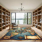 Vintage Nautical World Map Compass Art Rug