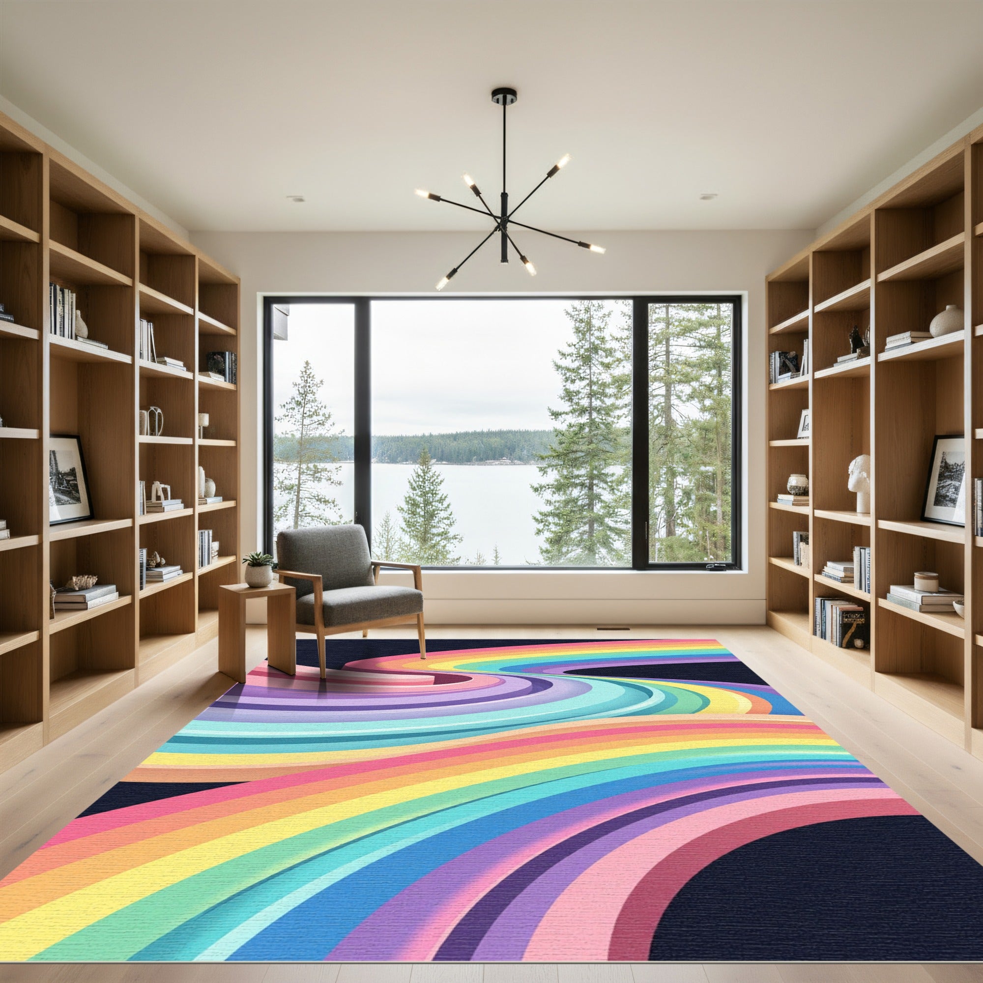 Vibrant Rainbow Flowing Abstract Arch Rug