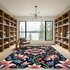 Vibrant Pink Floral Flourish Dark Backdrop Rug