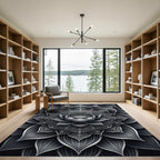 Monochrome Lotus Mandala Symmetry Rug