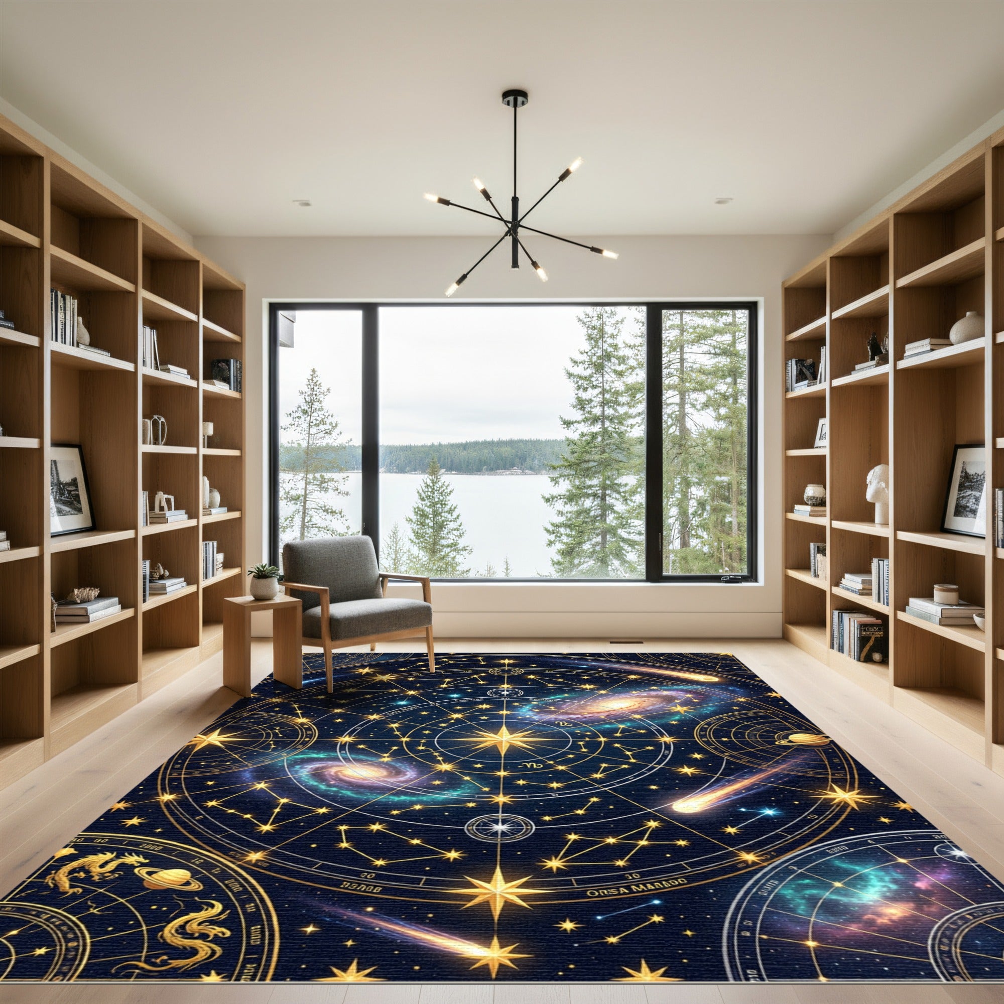 Golden Celestial Galaxy Constellation Map Rug