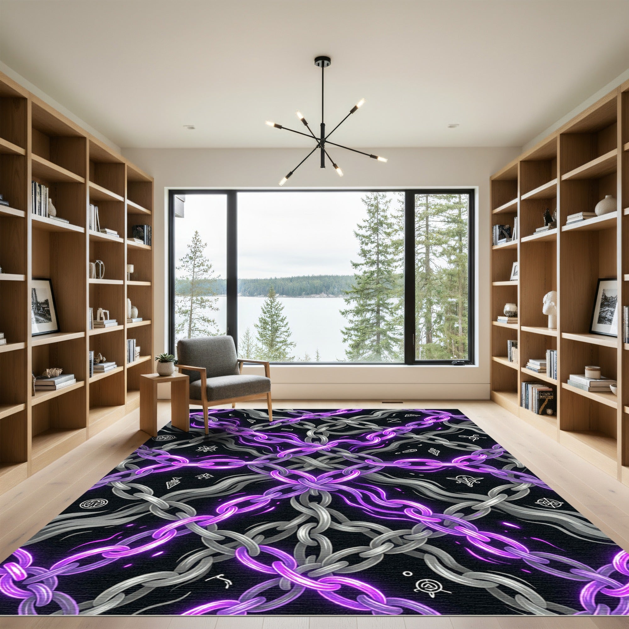 Neon Purple Glowing Chain Interlinked Web Rug